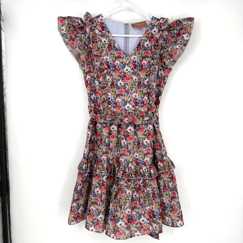 Jessakae Collection Floral Tiered Mini Dress Ruffle Preppy Cottage Size S